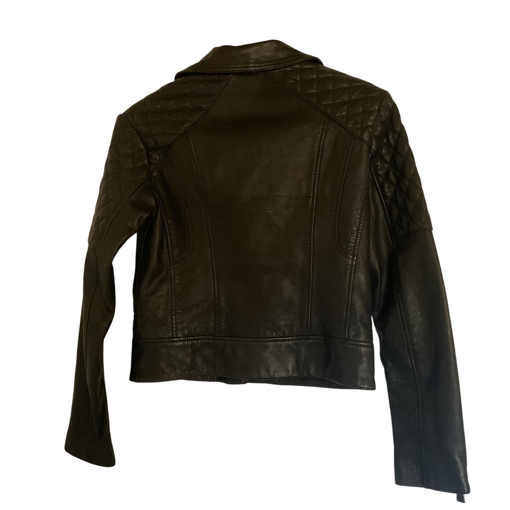 AllSaints Black Leather Moto Biker Jacket NWT Quilted Cropped Women US 2 - Picture 8 of 13